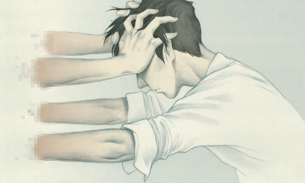 自分を押す男性