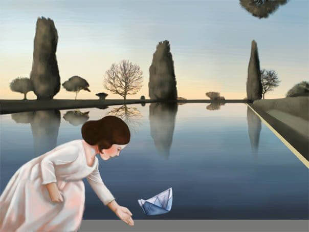 女の子と紙の船