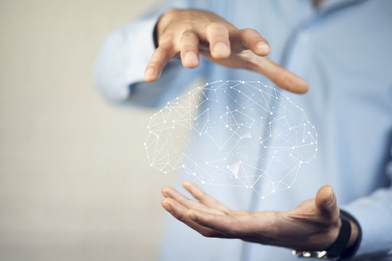 男の手の中にある脳