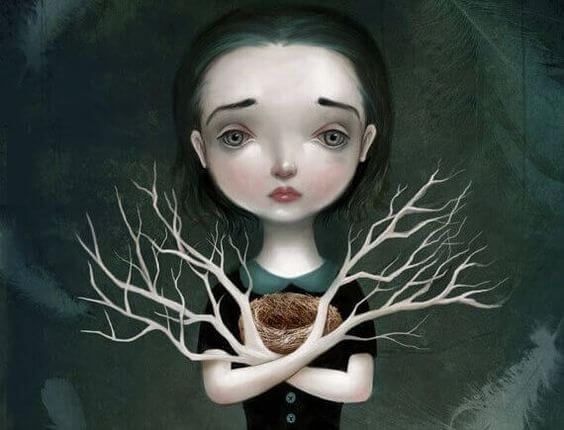 腕が枝の悲しい少女