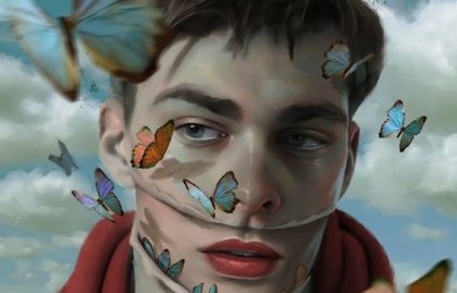 男性と蝶