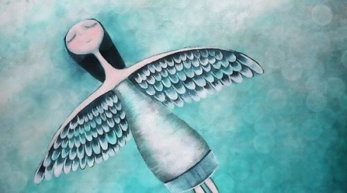 空飛ぶ女性