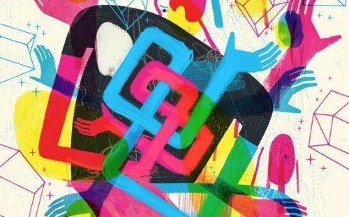 幾何学模様と手