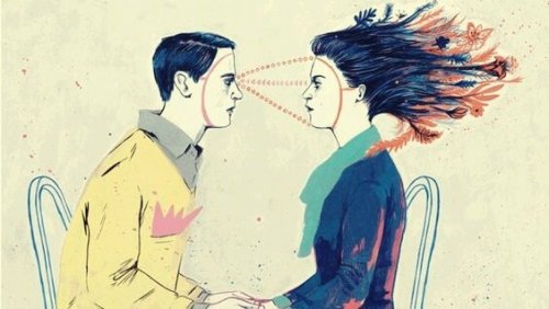 見つめ合う男女の絵