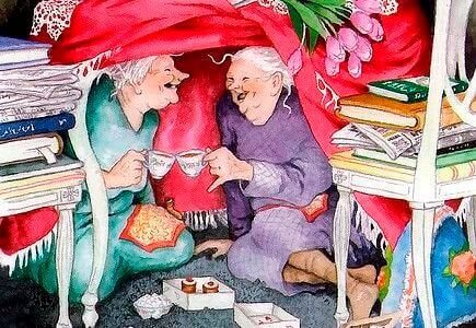 お茶を飲む友達